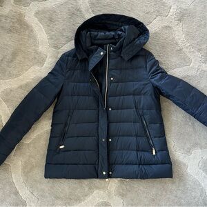 Zara Puffer Jacket with hood - Navy Blue